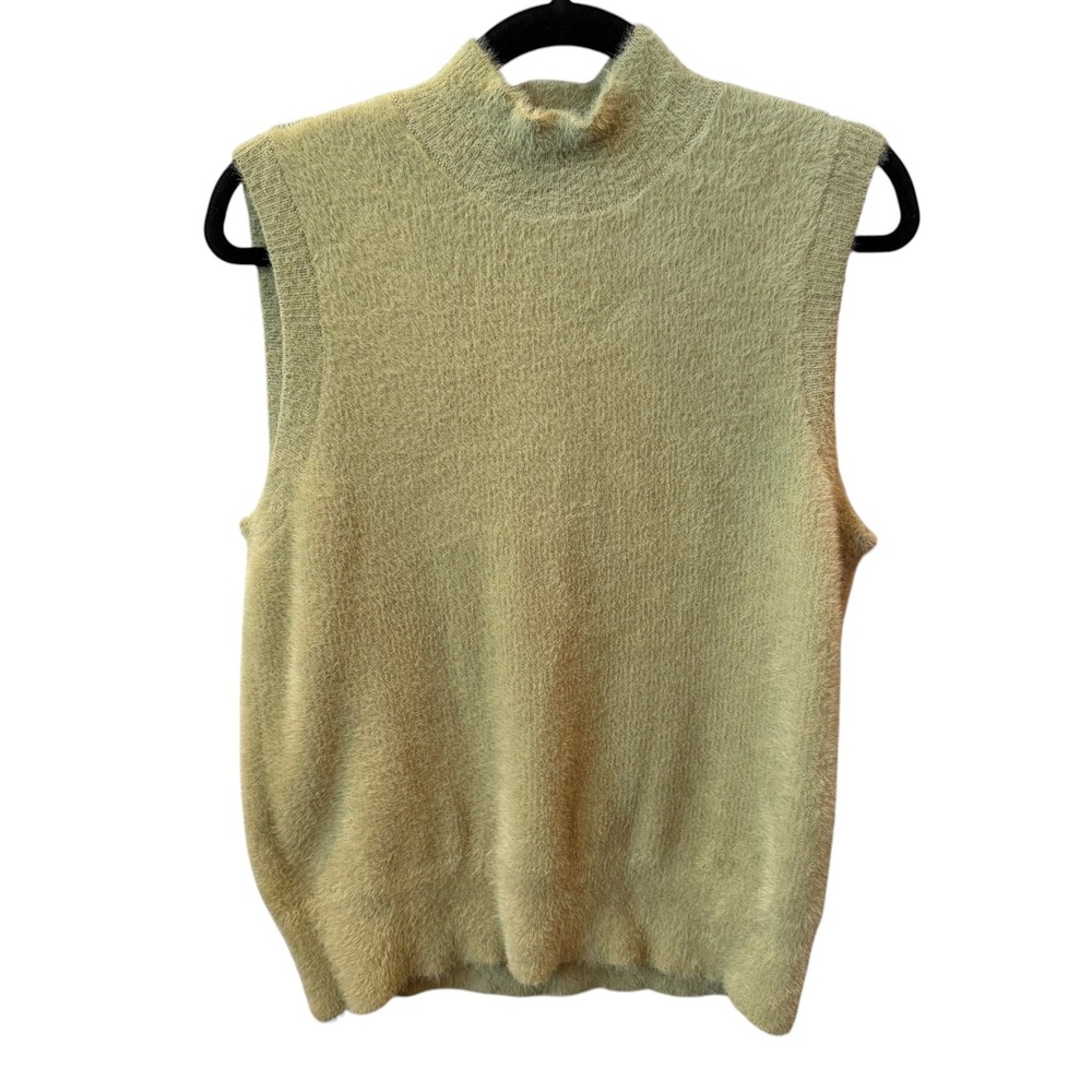 Bailey 44 Sweater Vest Womens Sage Green Fuzzy Eyelash Mock Neck Preppy Medium